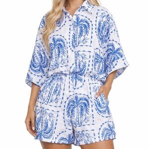 Blue and White Women's Romper